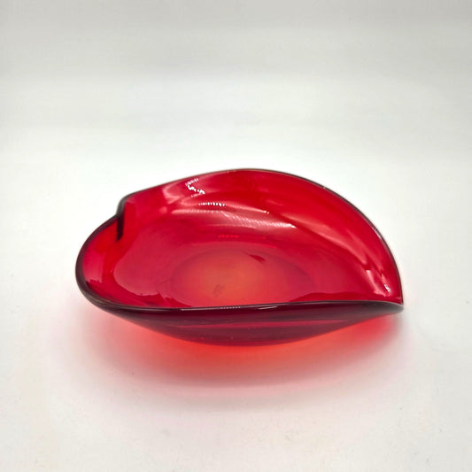 Vintage Amberina Red Art Glass Heart Dish