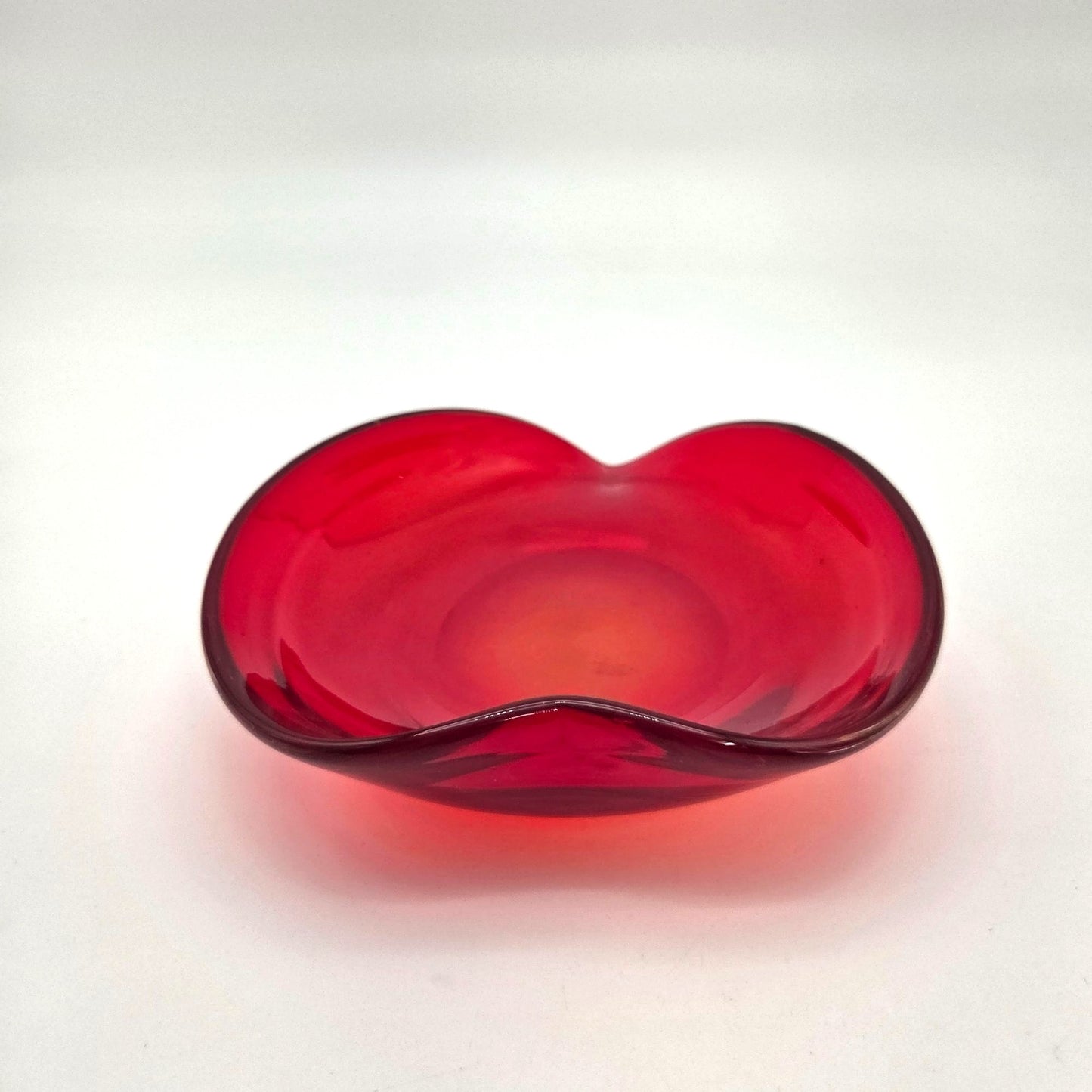 Vintage Amberina Red Art Glass Heart Dish