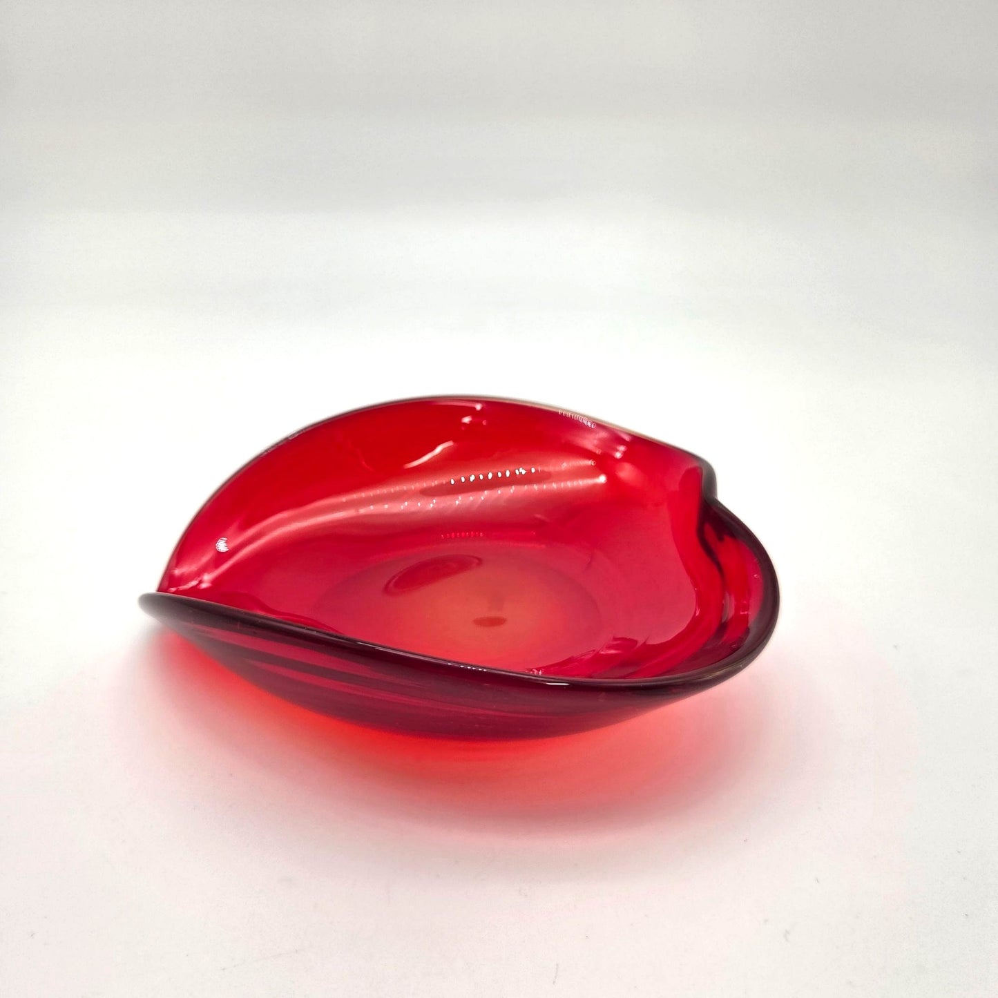 Vintage Amberina Red Art Glass Heart Dish