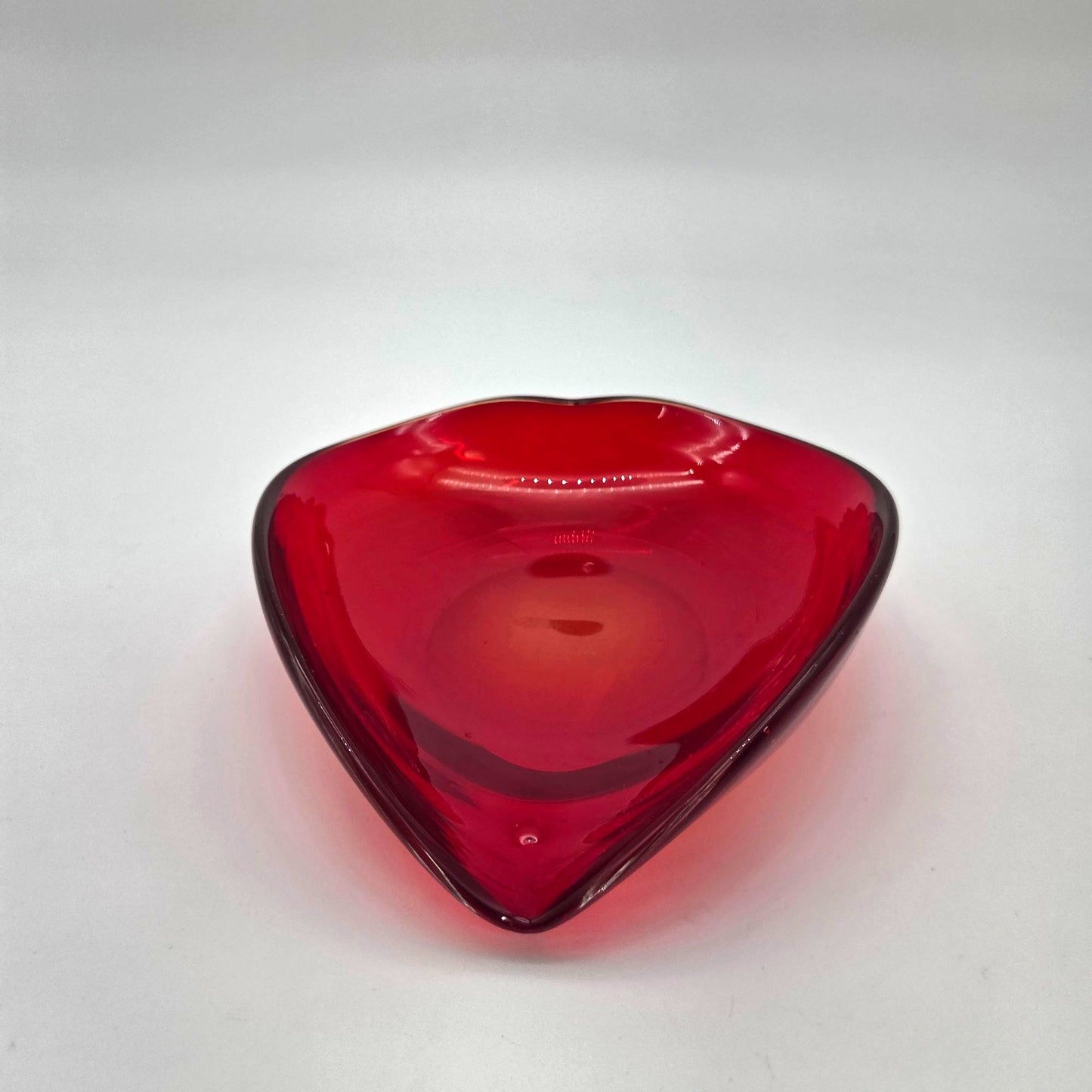 Vintage Amberina Red Art Glass Heart Dish