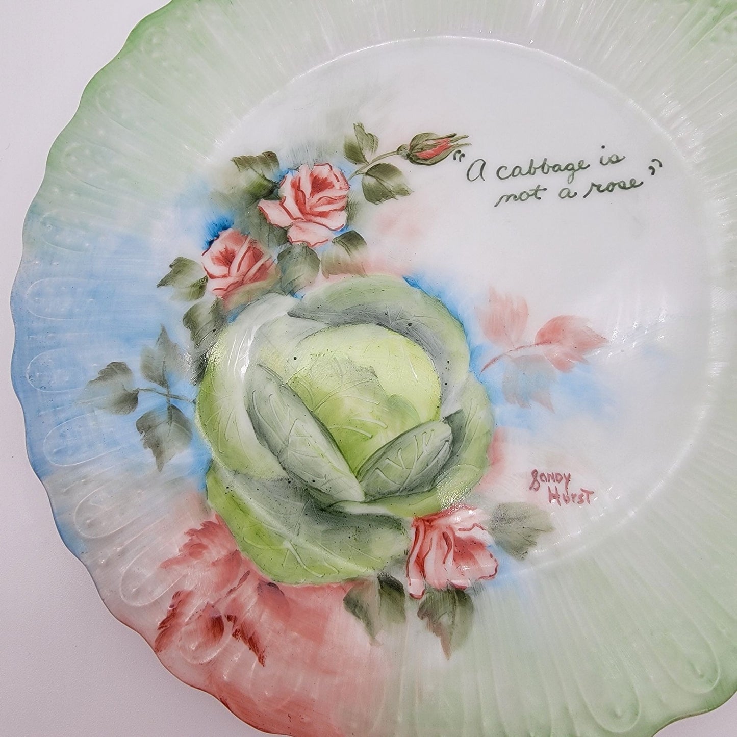 A Cabbage Is Not A Rose Hand-Painted Vintage Signed Porcelain Plate
