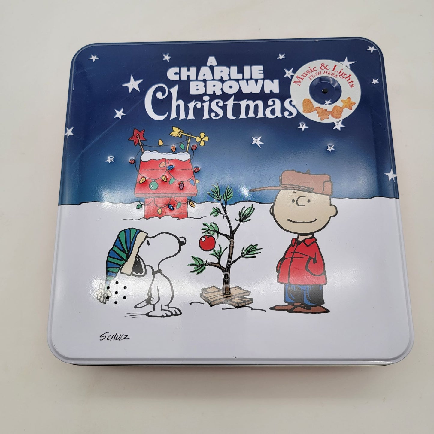 Charlie Brown Christmas Metal Tin Box Music & Lights Collectible