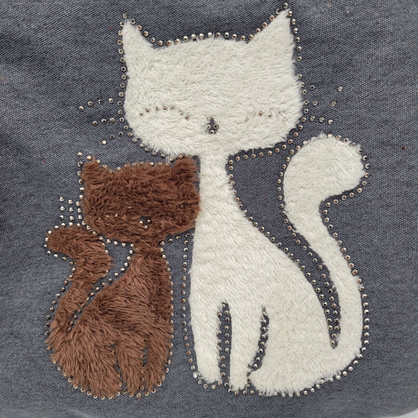 Kaukko Cat Design Canvas Tote Bag With Embroidered Cats Accent