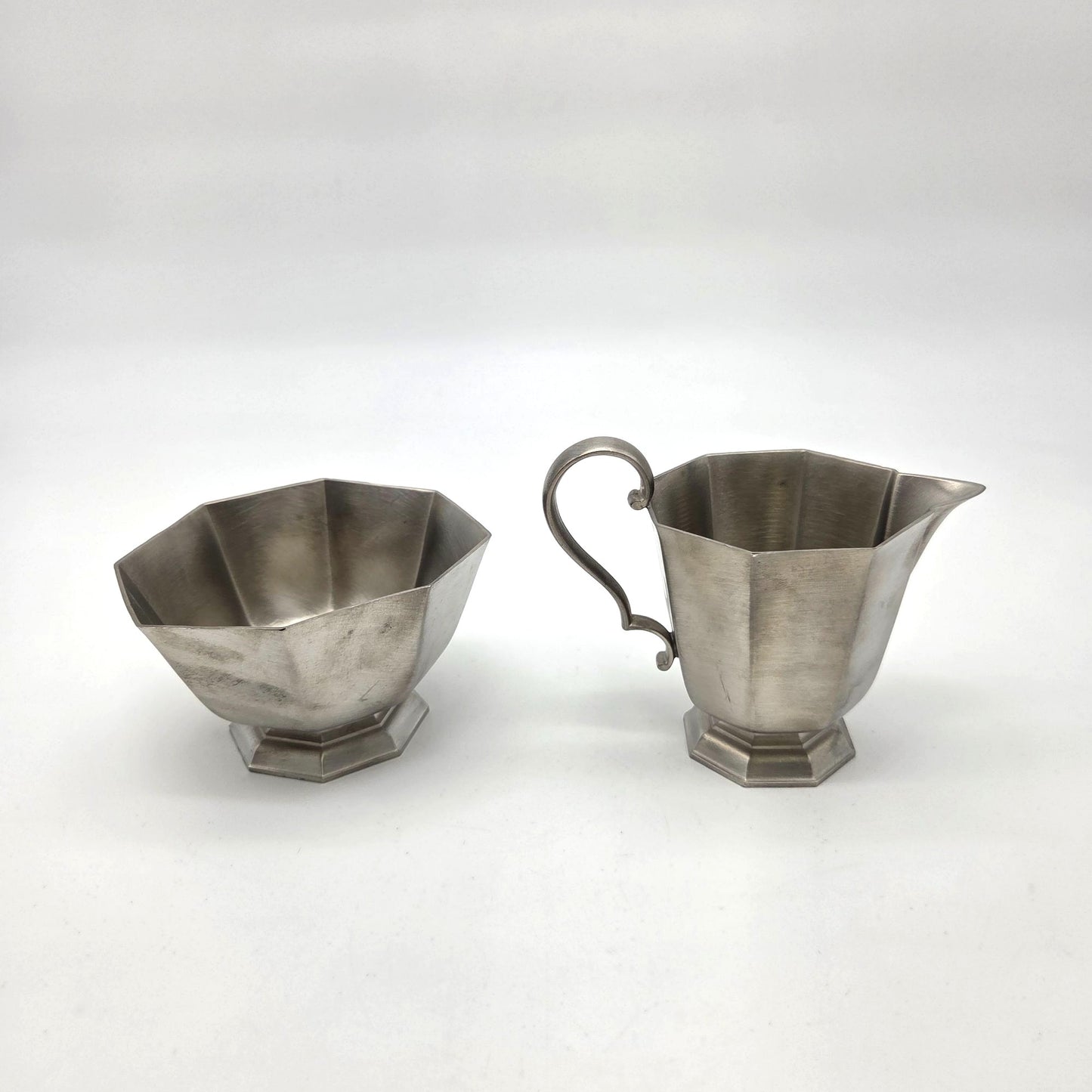 Vintage Gorham Pewter Octette Creamer & Sugar Set