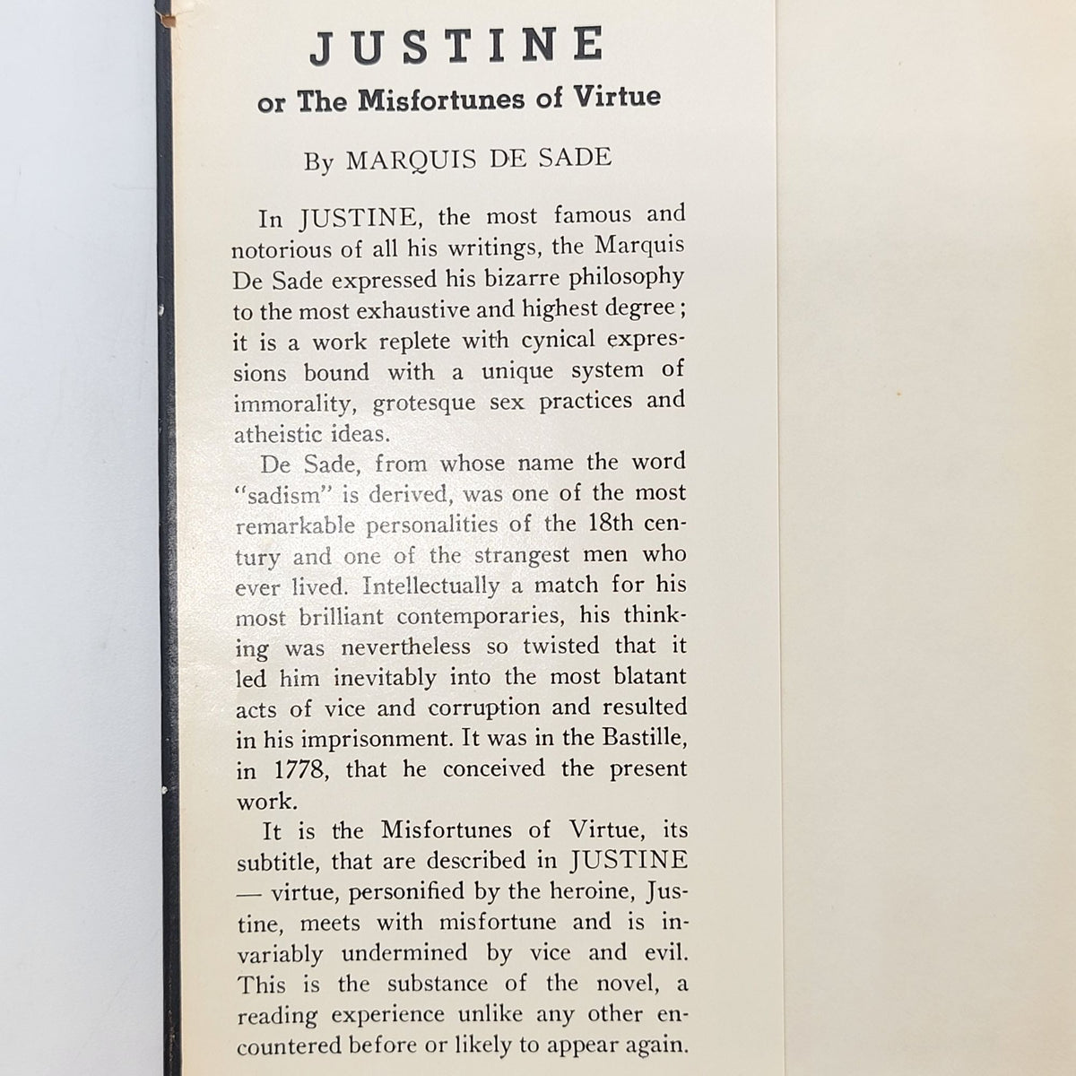 1964 Justine or the Misfortunes of Virtue Marquis De Sade With Dust Jacket