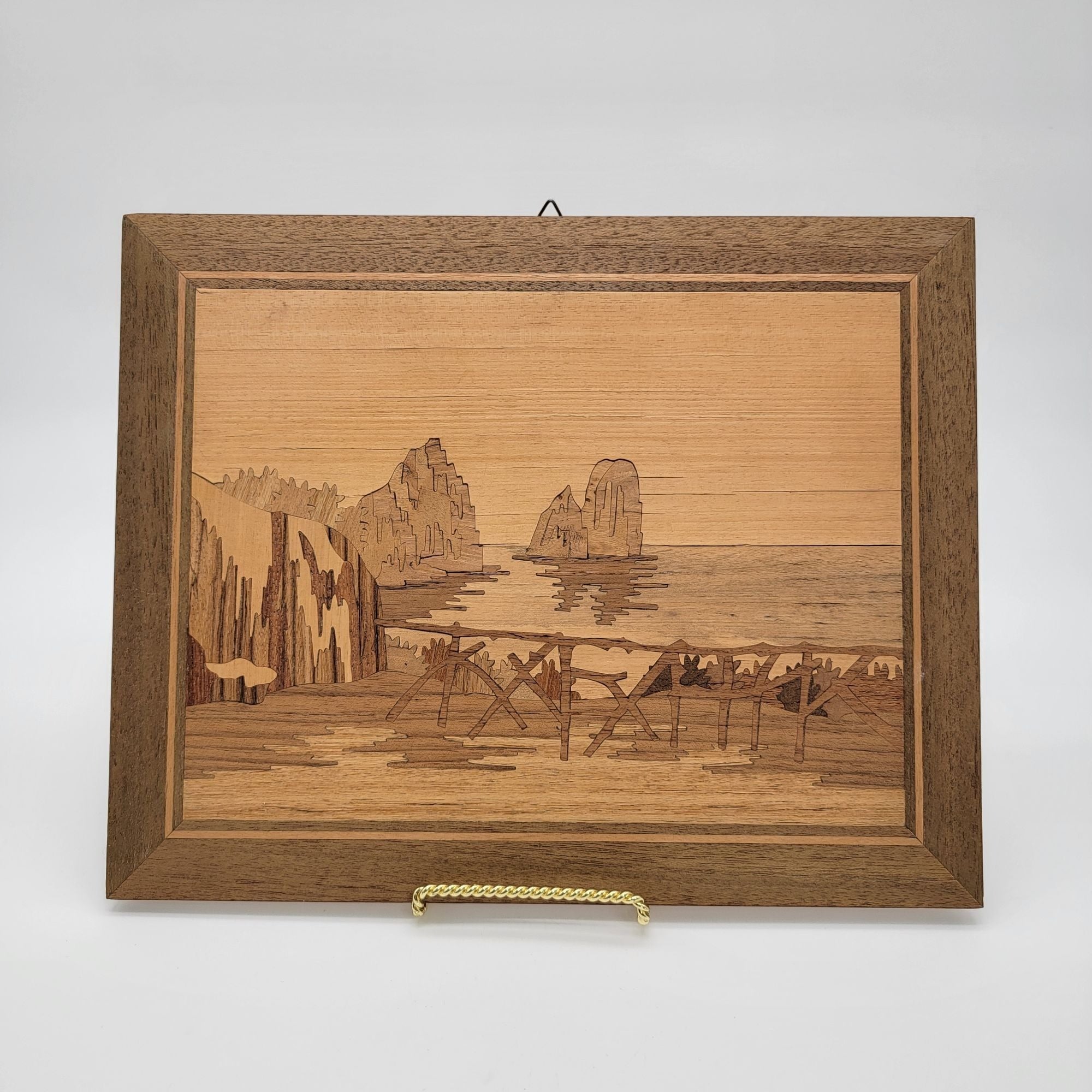 Vintage Marquetry Wood Inlay Ocean Shore Scene – Niche Lady Shop