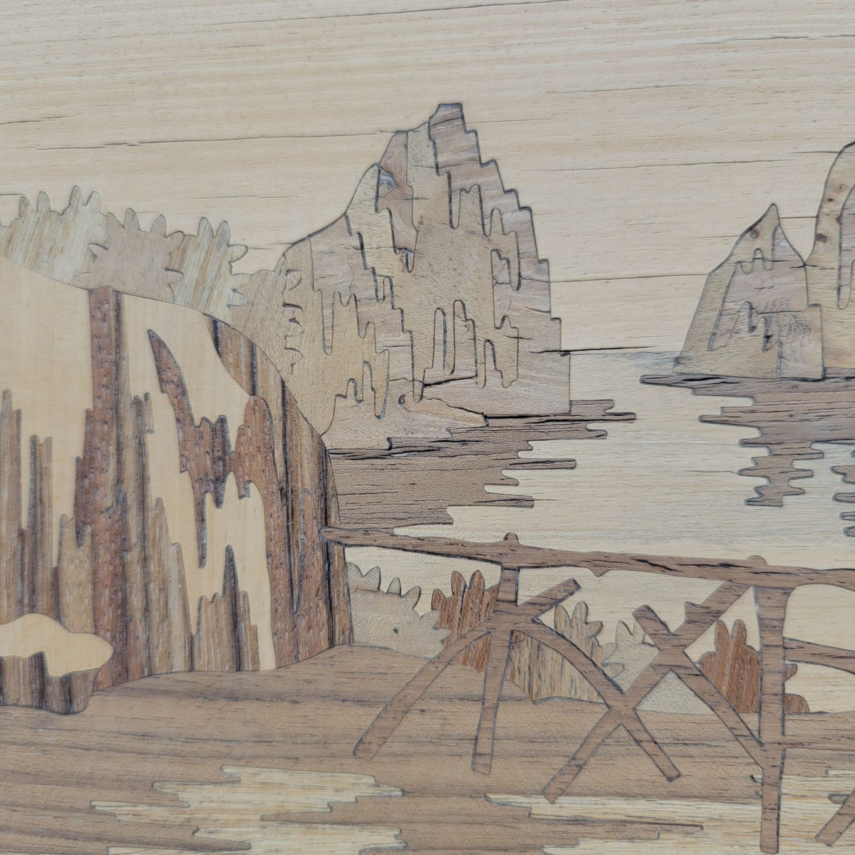 Vintage Marquetry Wood Inlay Ocean Shore Scene – Niche Lady Shop