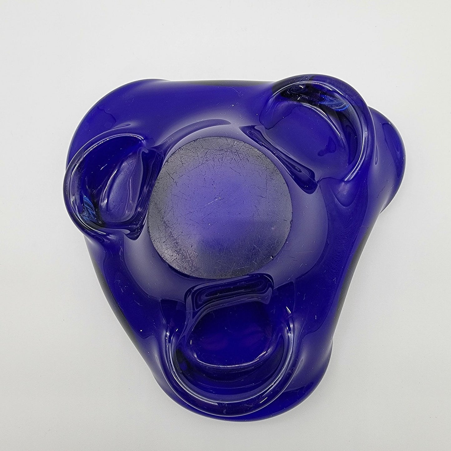 Vintage Favio Poli Blue Murano Art Glass Bowl Swirled Green Accents