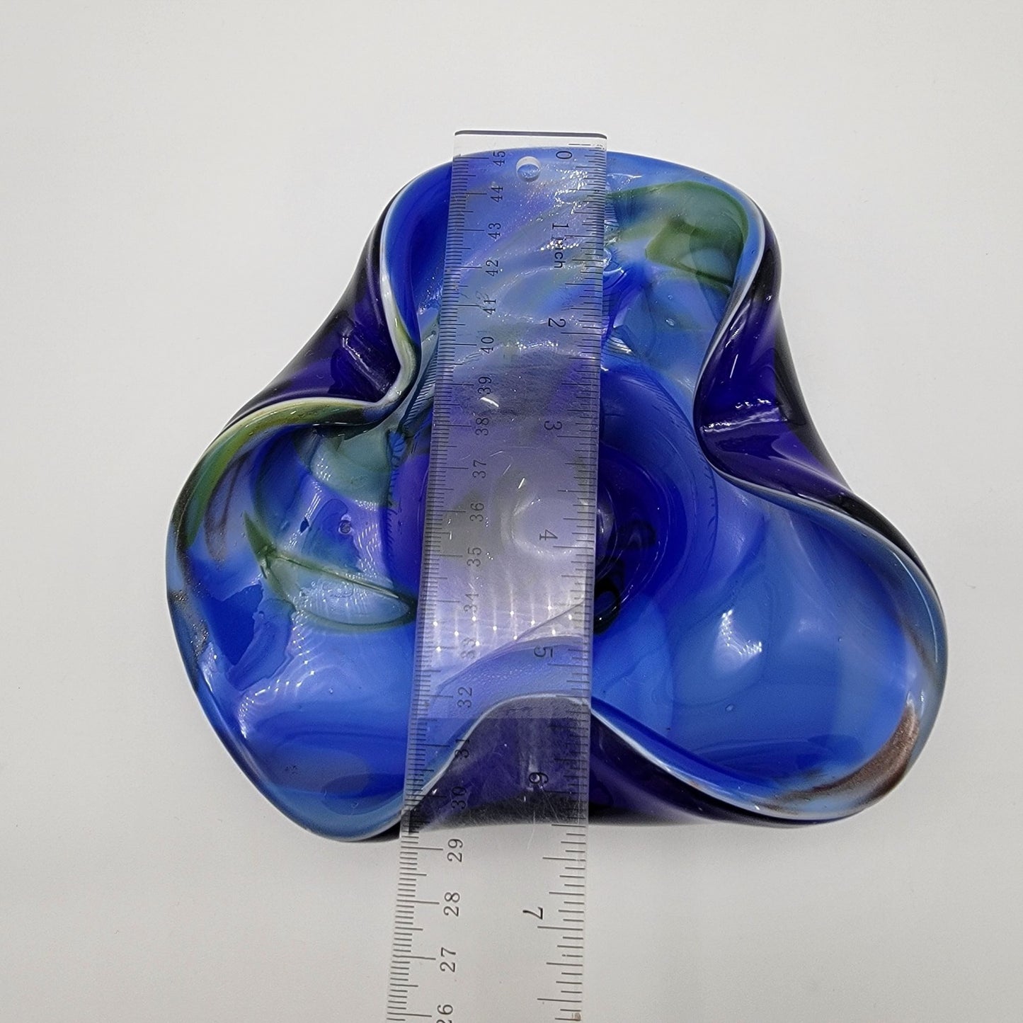 Vintage Favio Poli Blue Murano Art Glass Bowl Swirled Green Accents