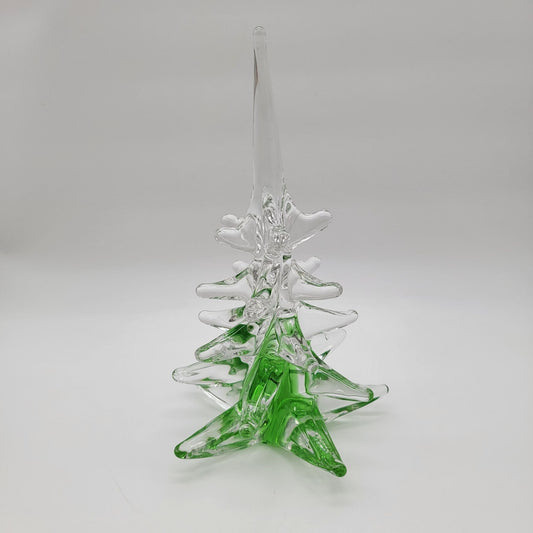 FM Konstglas Ronneby Christmas Tree Glass Sculpture Signed Green & Clear
