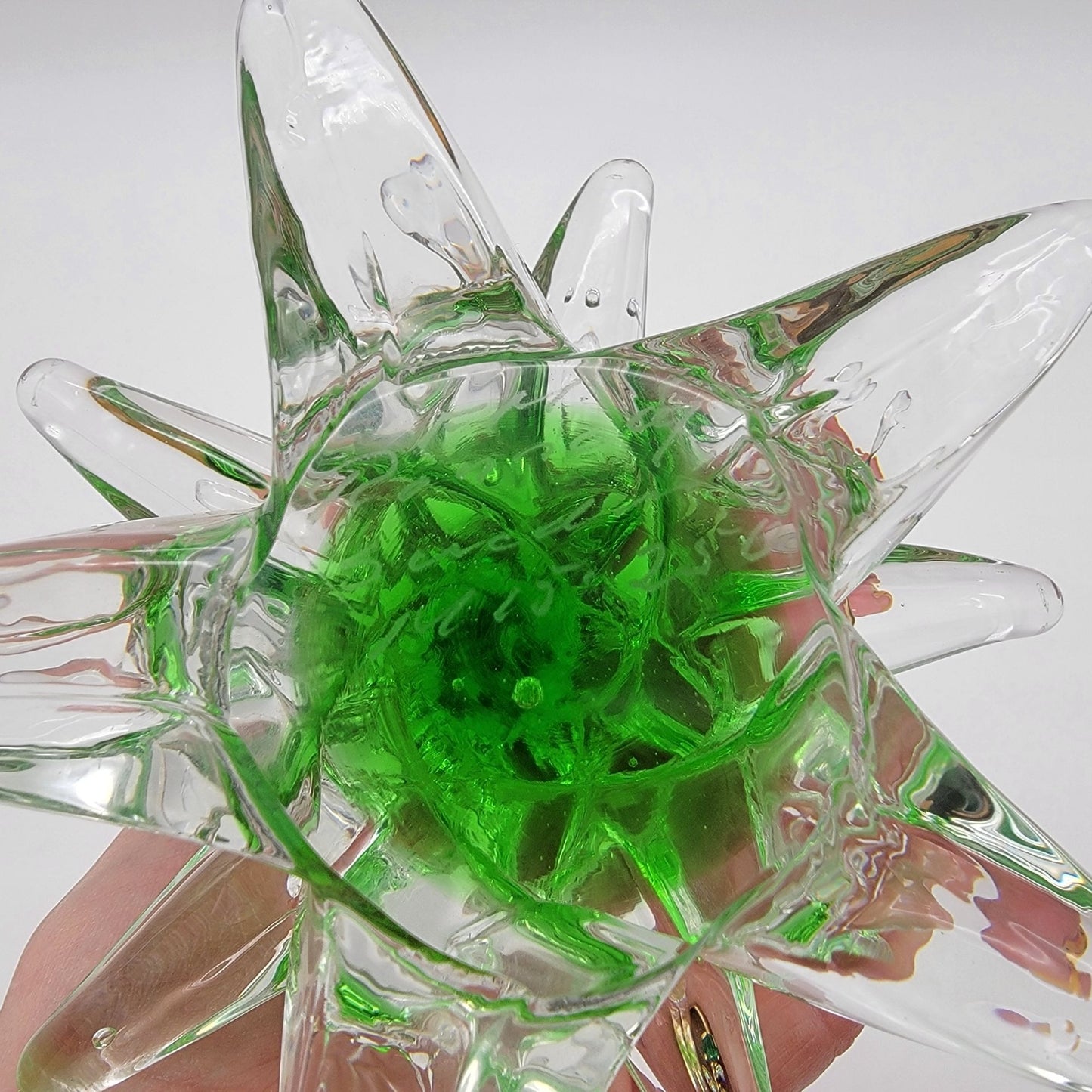 FM Konstglas Ronneby Christmas Tree Glass Sculpture Signed Green & Clear