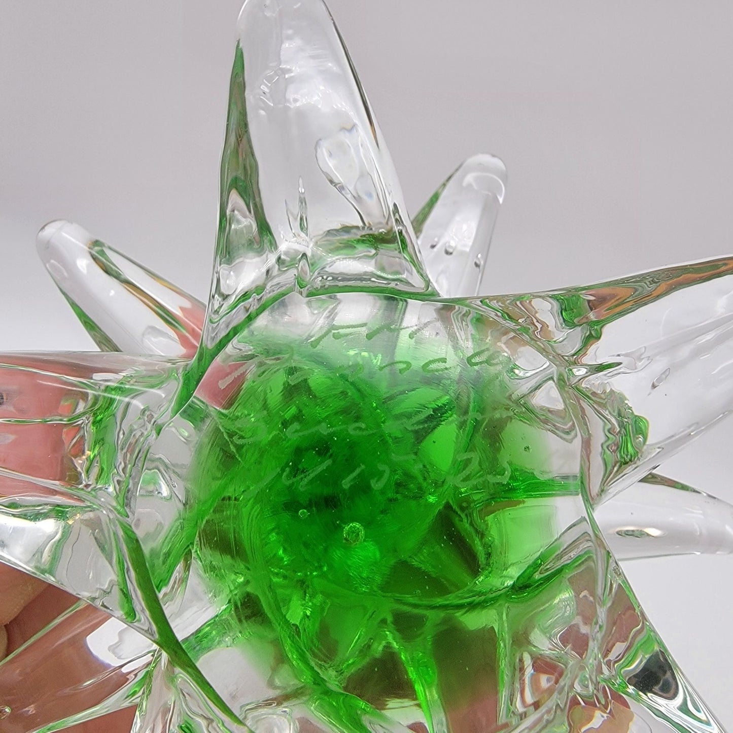 FM Konstglas Ronneby Christmas Tree Glass Sculpture Signed Green & Clear