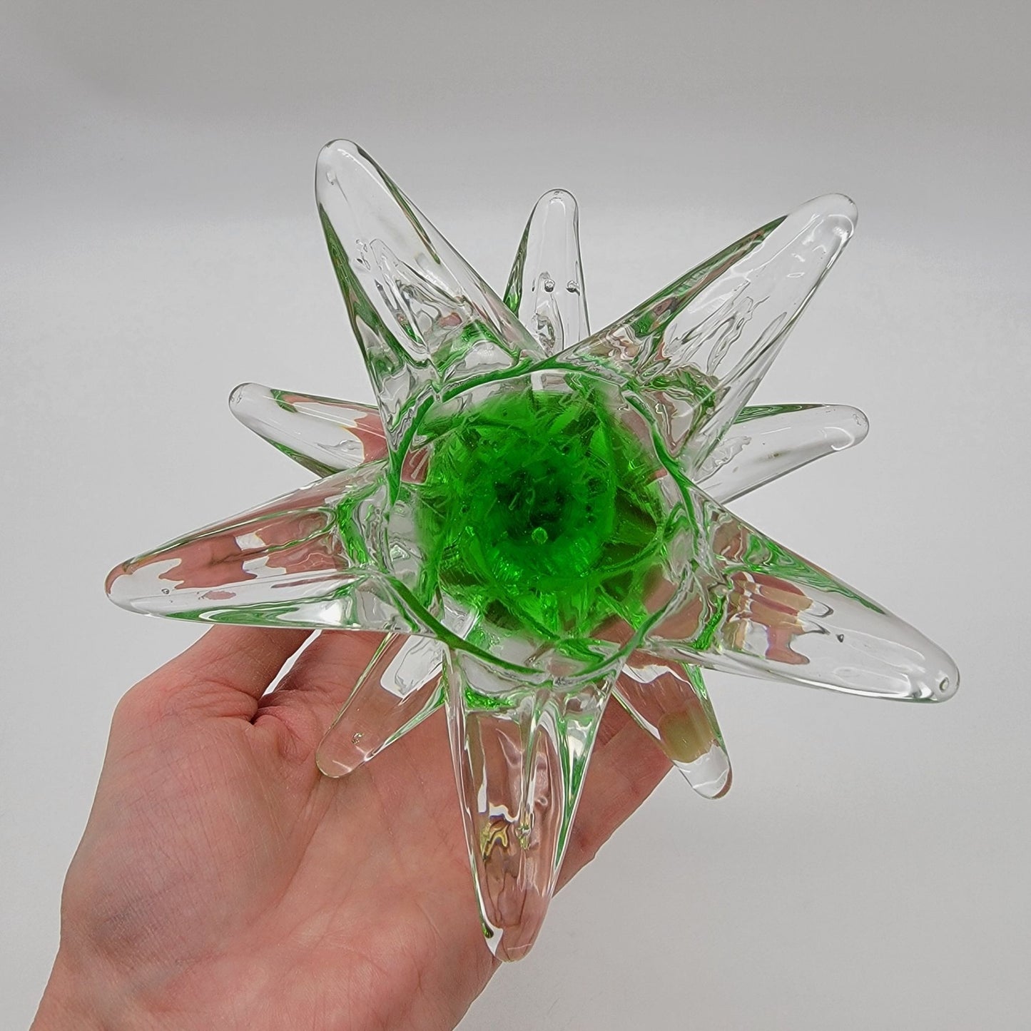 FM Konstglas Ronneby Christmas Tree Glass Sculpture Signed Green & Clear