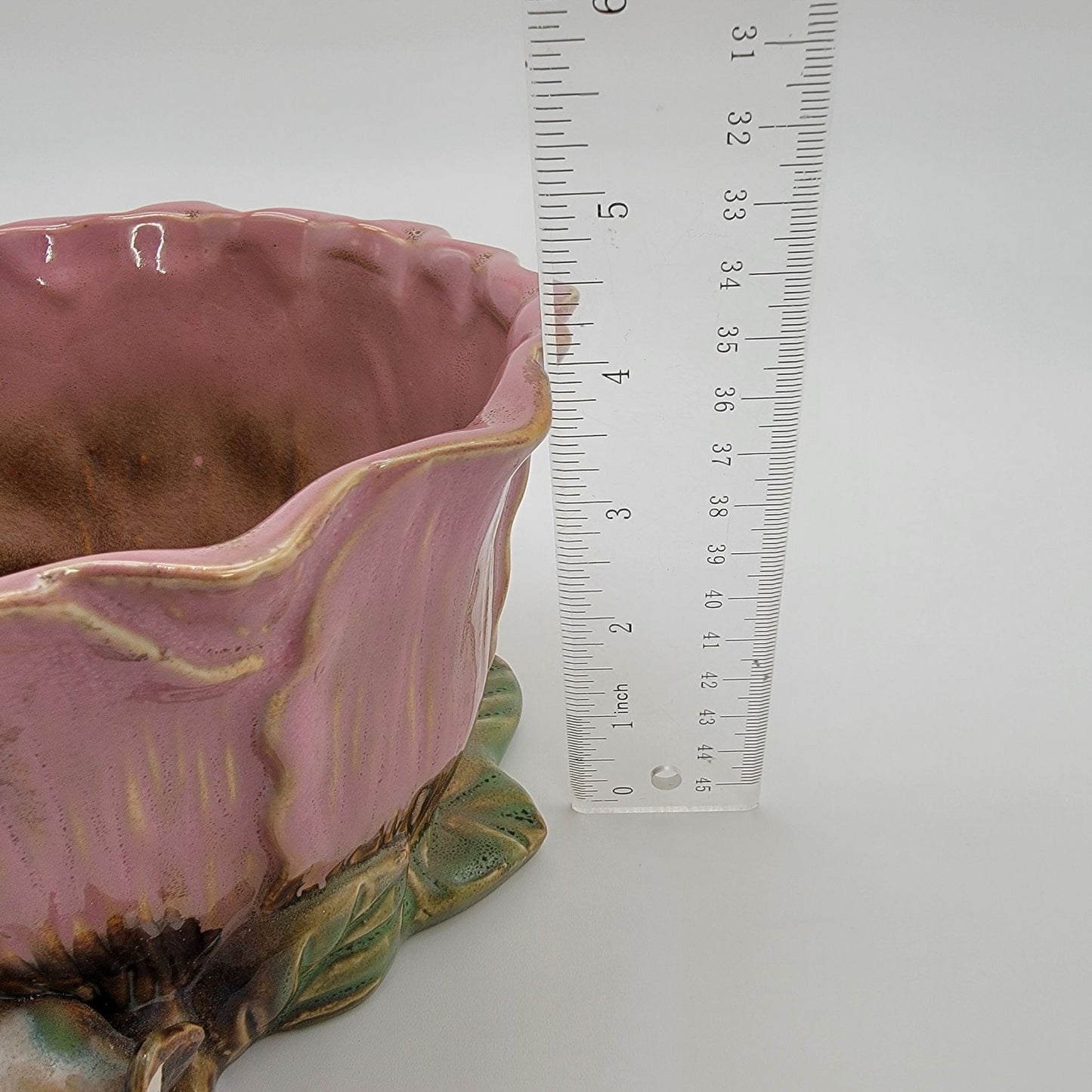 Vintage Majolica Pink Rose Flower Pottery Vase Planter With Birds
