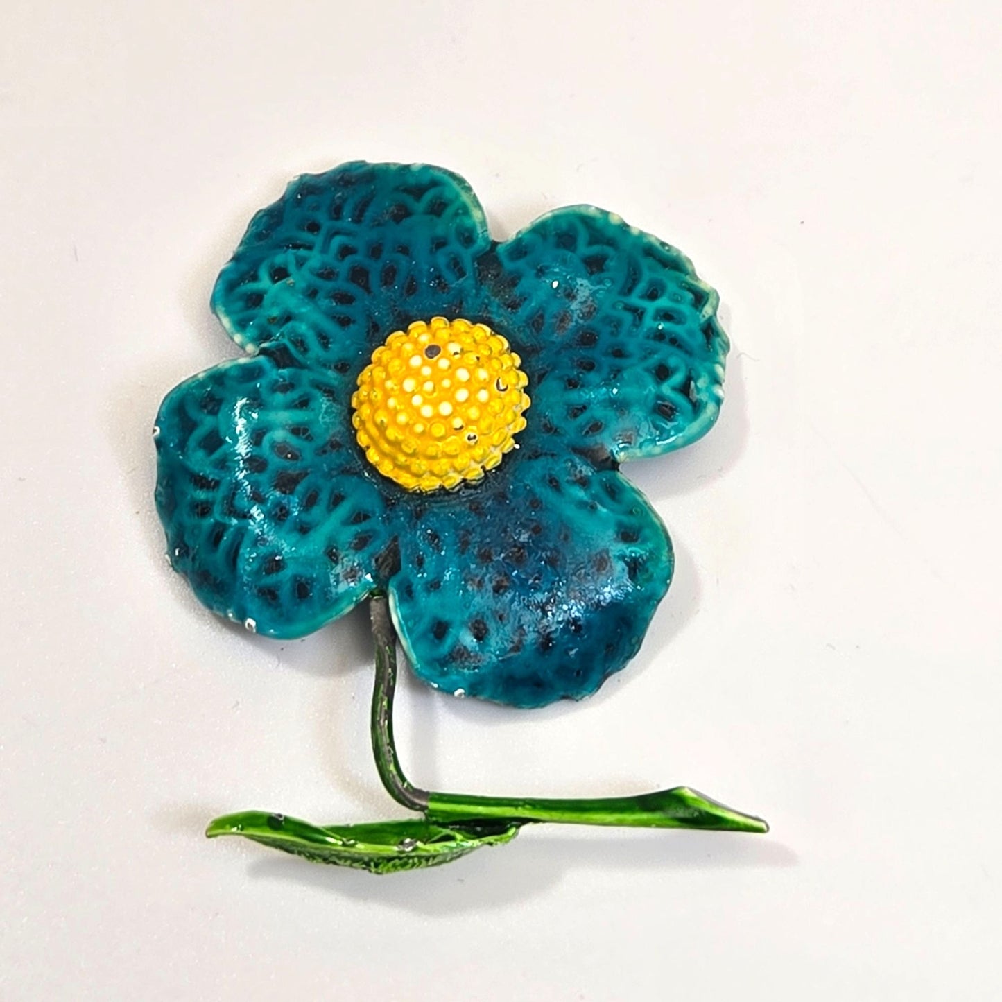 Vintage 1960s Blue Enameled Daisy Flower Brooch