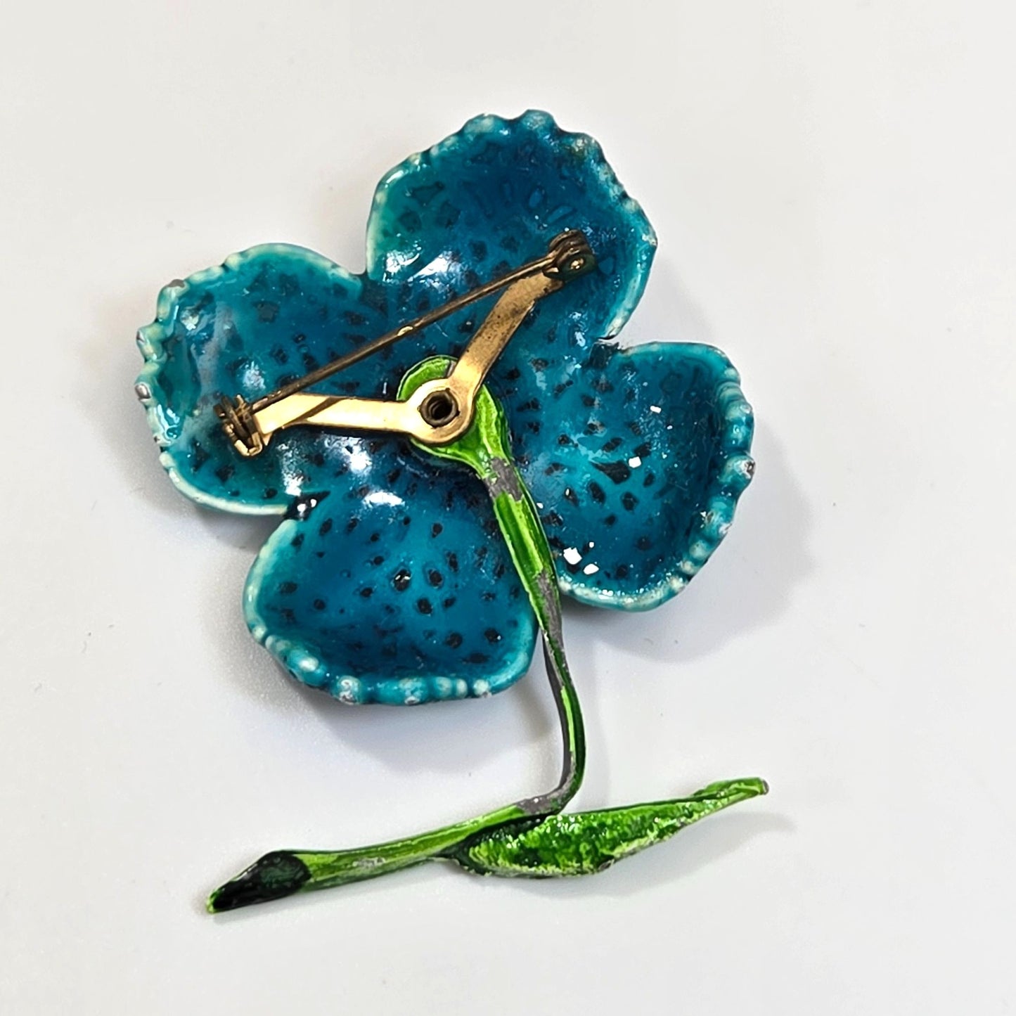 Vintage 1960s Blue Enameled Daisy Flower Brooch