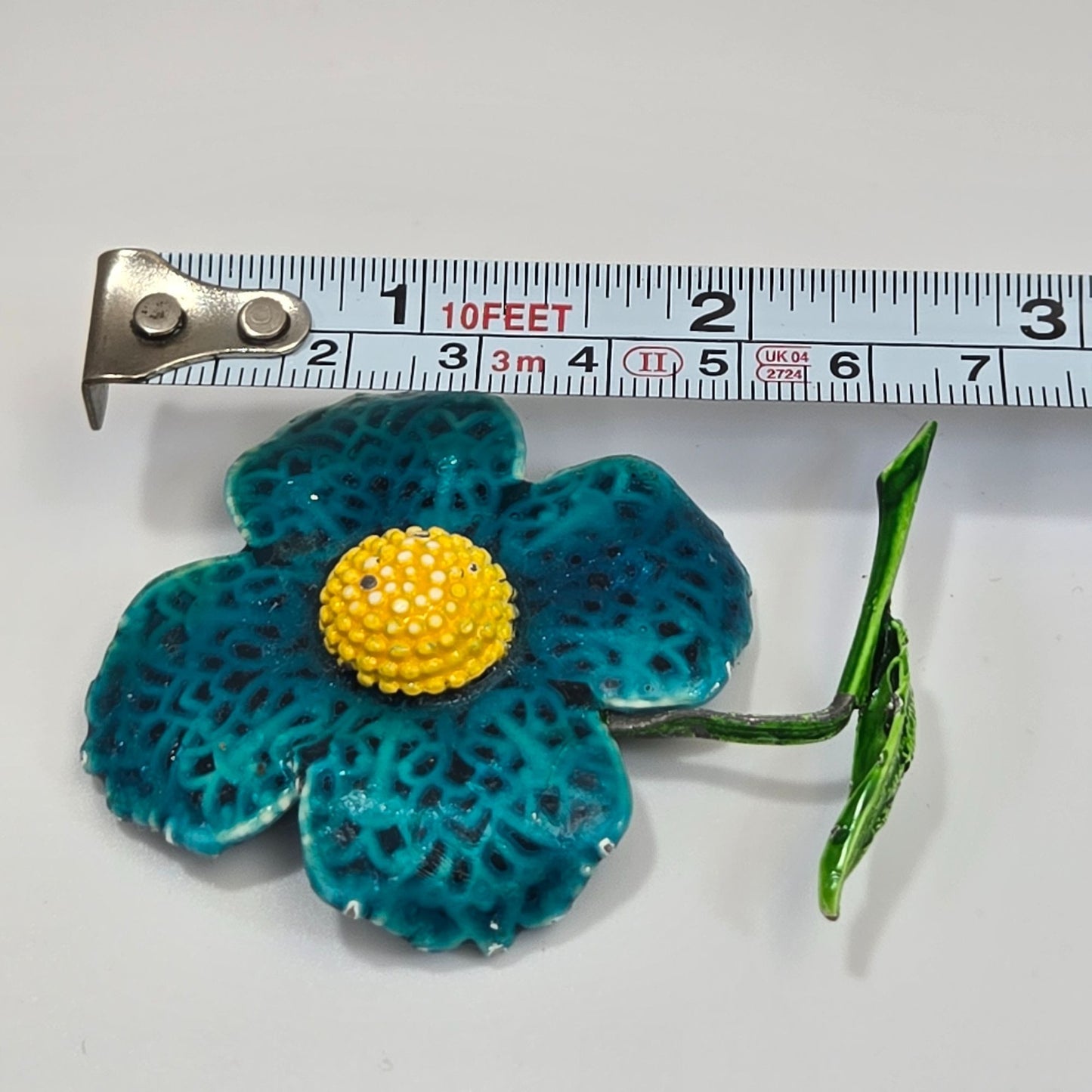 Vintage 1960s Blue Enameled Daisy Flower Brooch