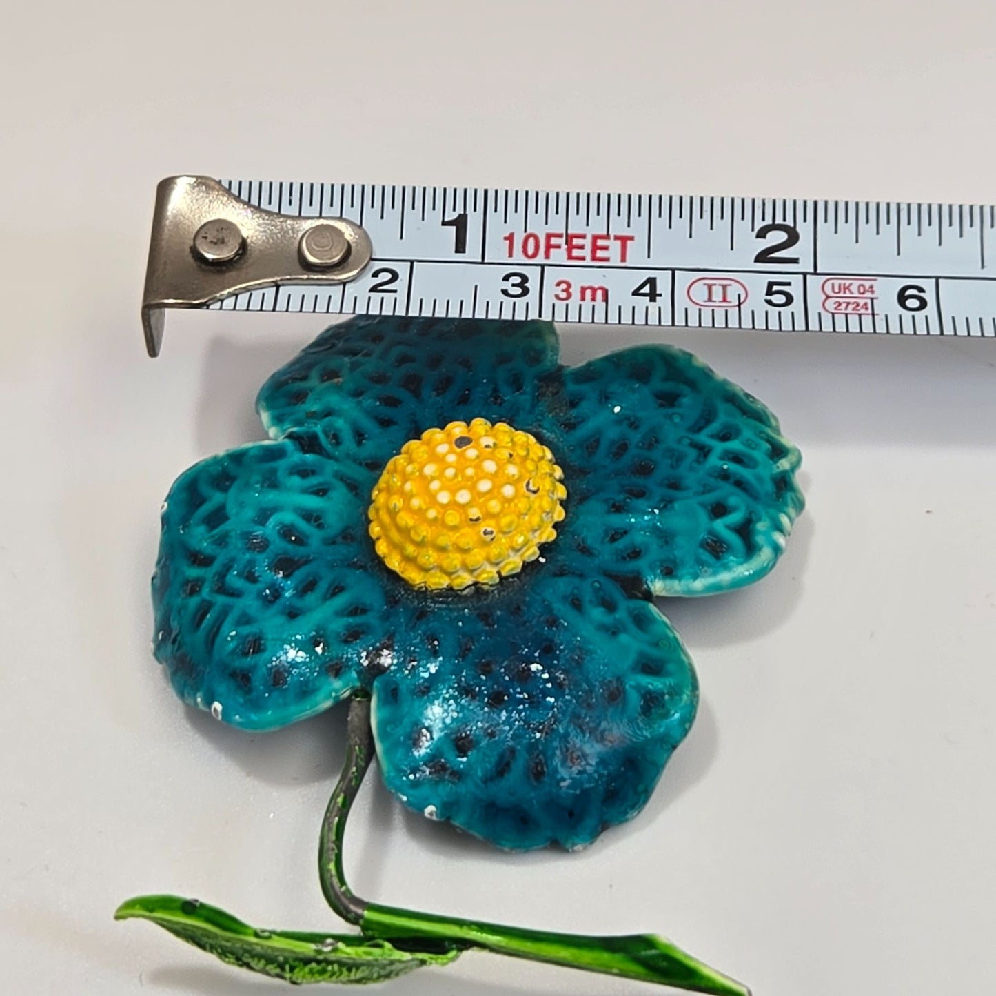 Vintage 1960s Blue Enameled Daisy Flower Brooch