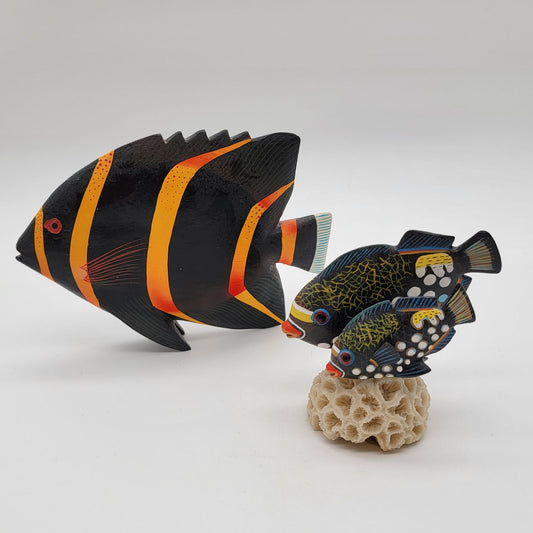 Pair of  Clown TriggerFish on Coral & French Angelfish Figurines