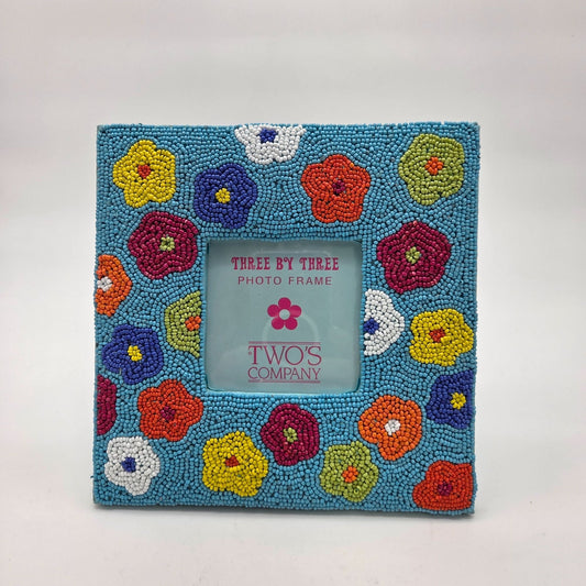 Twos Company Blue Beaded Floral Picture Frame