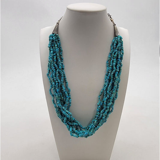 Vintage Carolyn Pollock 10-Strand Turquoise Statement Necklace With 925 Silver Clasp