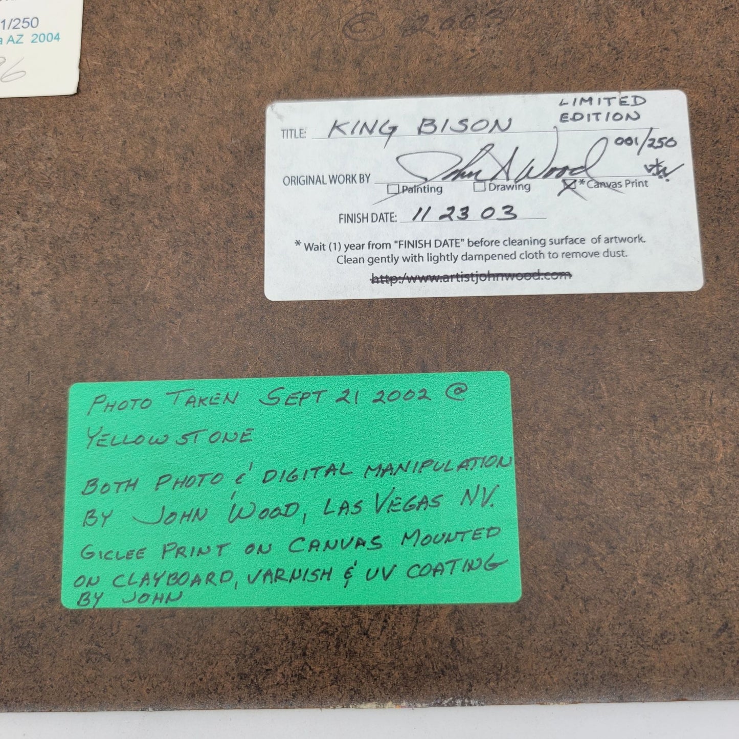 Limited Edition Giclee Print On Canvas "Yellowstone Bison" By John A. Wood AP 011/250 Mounted On Claybord 8"x10" 2003