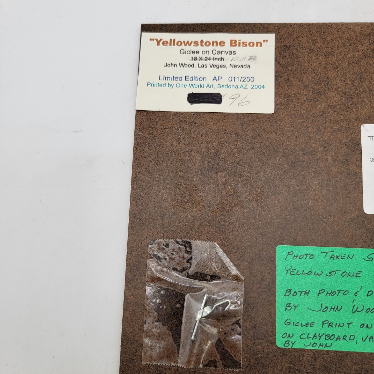 Limited Edition Giclee Print On Canvas "Yellowstone Bison" By John A. Wood AP 011/250 Mounted On Claybord 8"x10" 2003