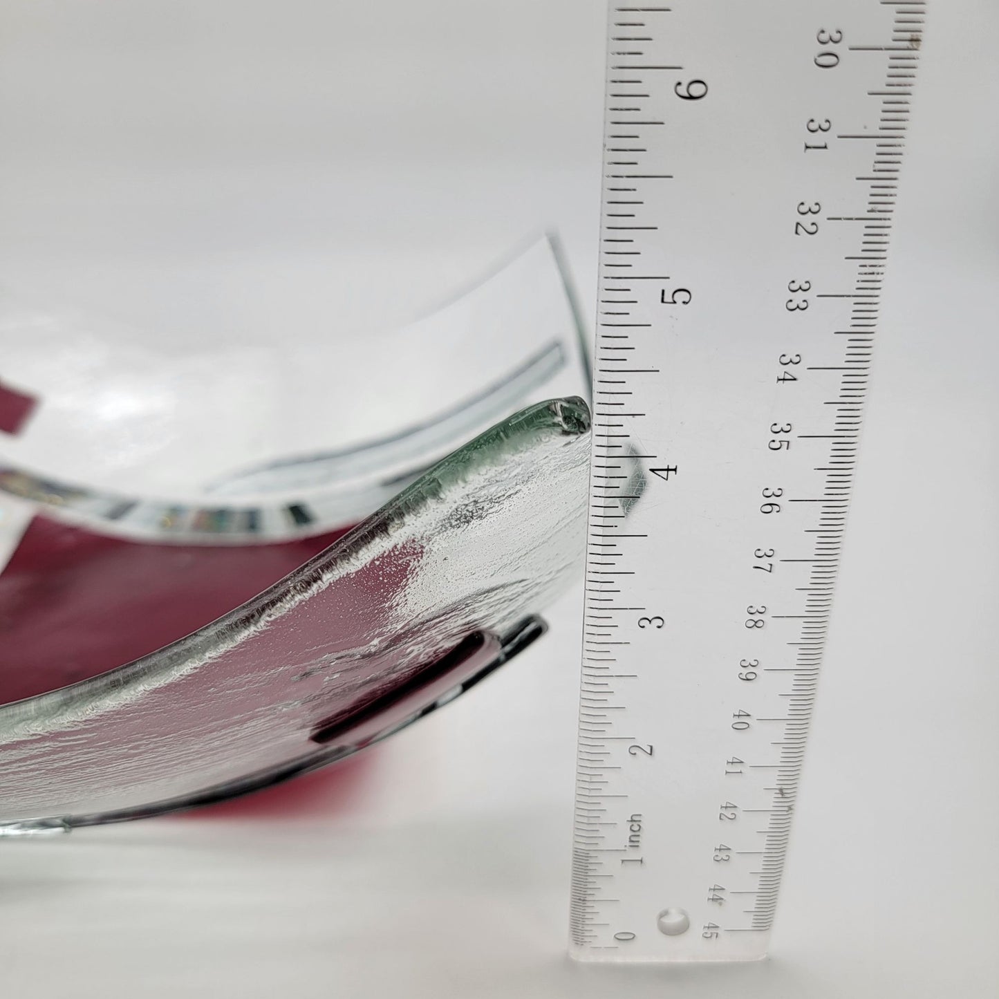 Large Fused Glass Bowl With Abstract Red & Clear Design