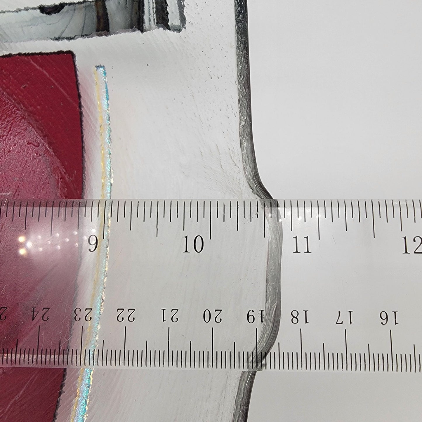 Large Fused Glass Bowl With Abstract Red & Clear Design