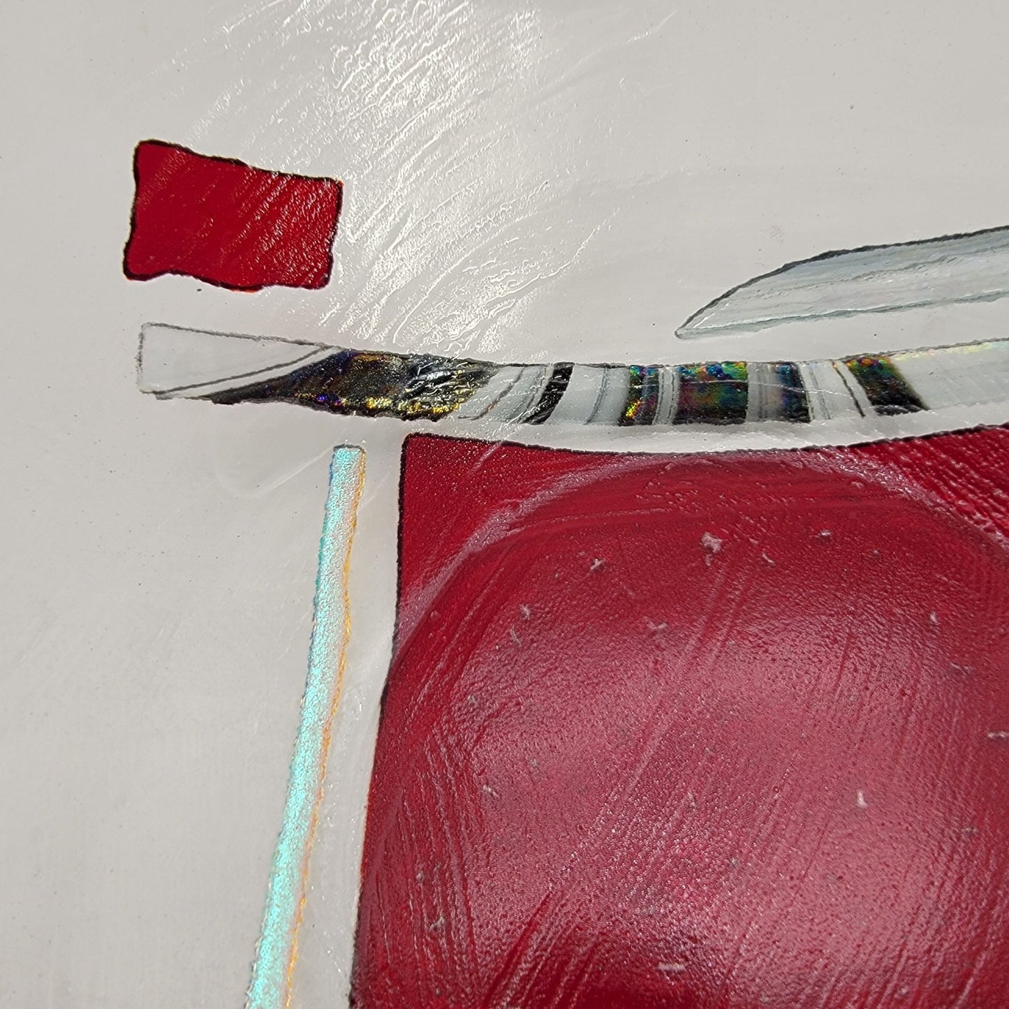 Large Fused Glass Bowl With Abstract Red & Clear Design