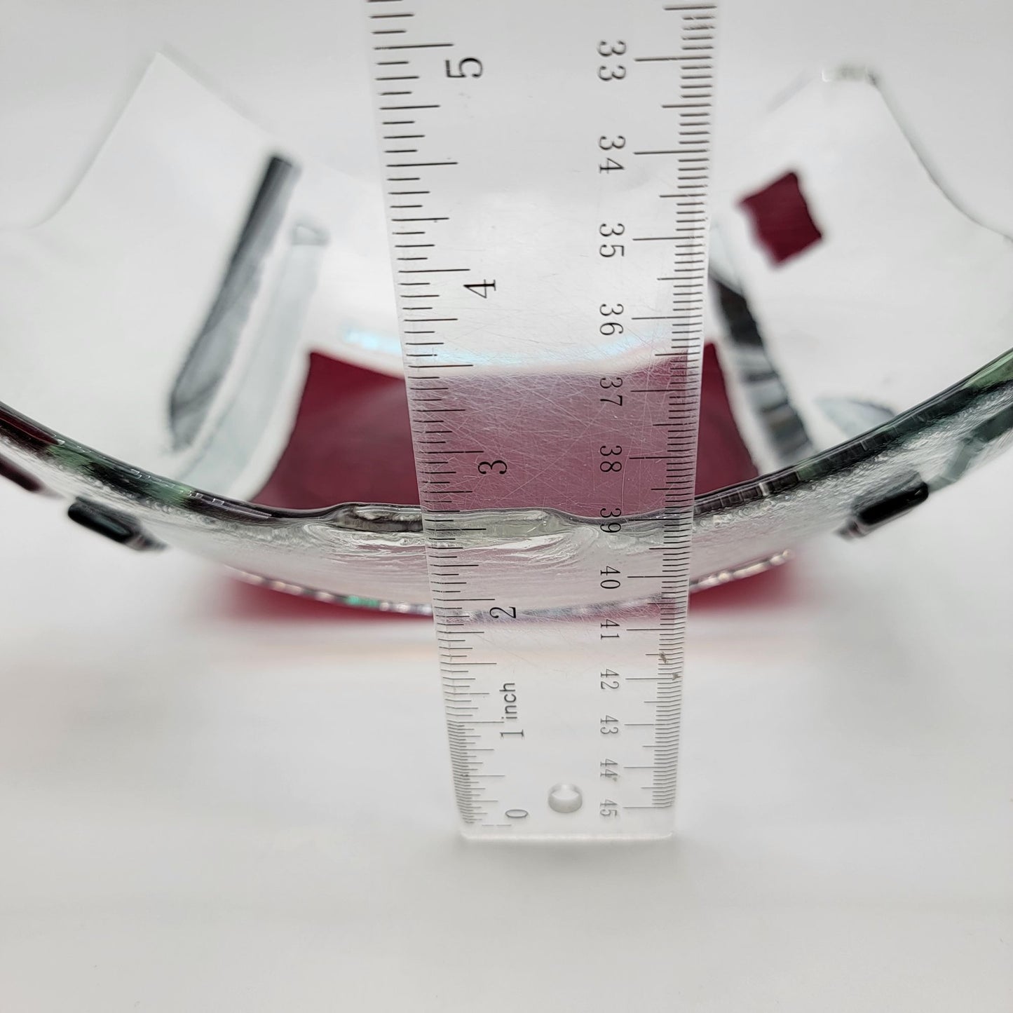 Large Fused Glass Bowl With Abstract Red & Clear Design