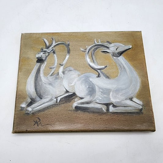 Original Painting White Antelope Deer
