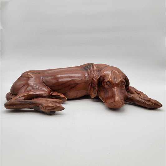 OOAK Large Hand-Carved Wood Hunting Hound Dog Sculpture