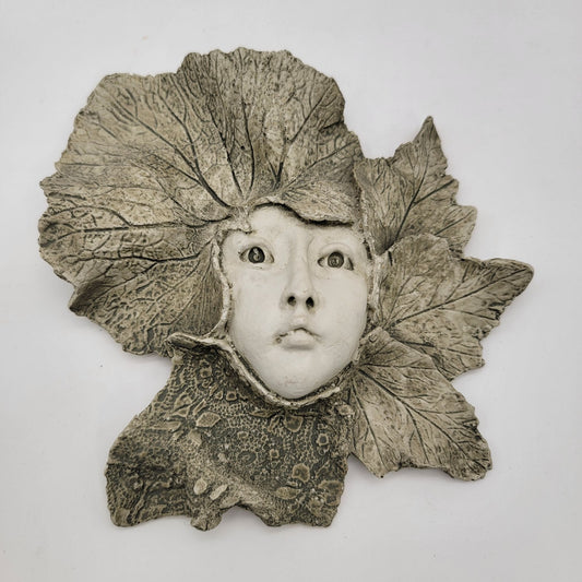 Handcrafted Leaf Forest Fairy Face Wall Art Sculpture
