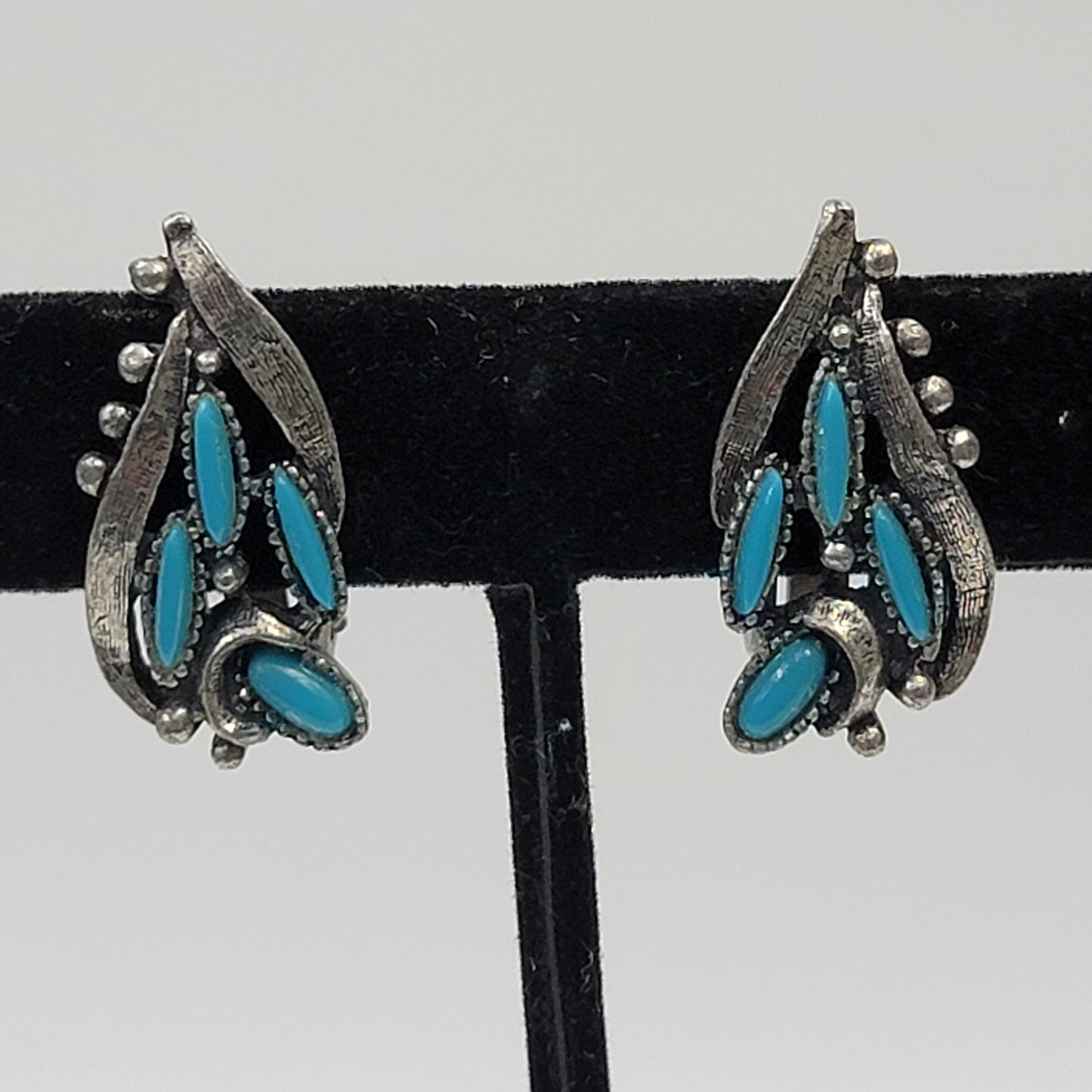 Vintage Turquoise Petit Point Clip-On Earrings