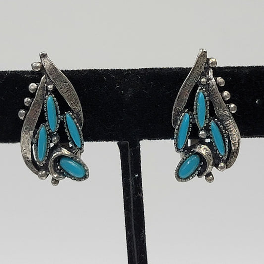 Vintage Turquoise Petit Point Clip-On Earrings