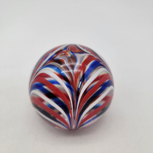 Vintage Joe Hamon MMA Red White Blue Swirl Art Glass Paperweight