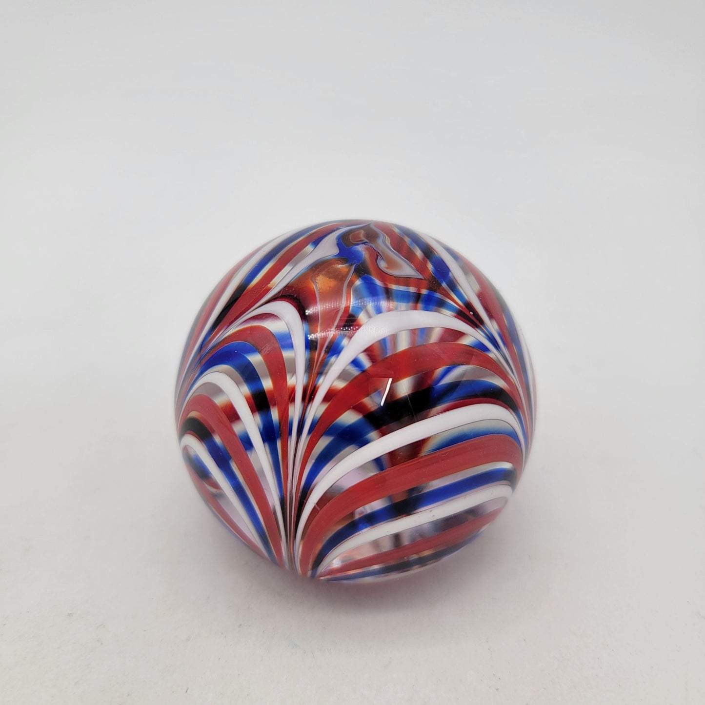 Vintage Joe Hamon MMA Red White Blue Swirl Art Glass Paperweight