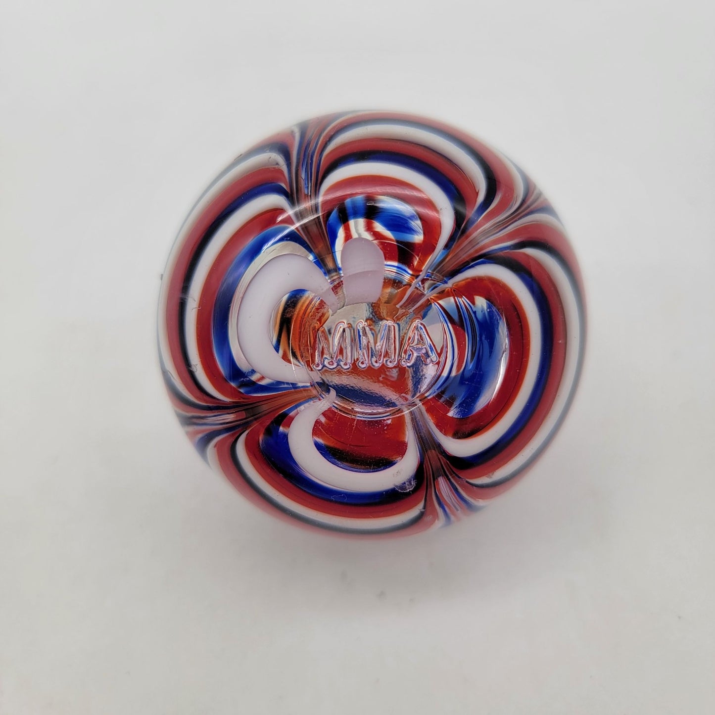 Vintage Joe Hamon MMA Red White Blue Swirl Art Glass Paperweight