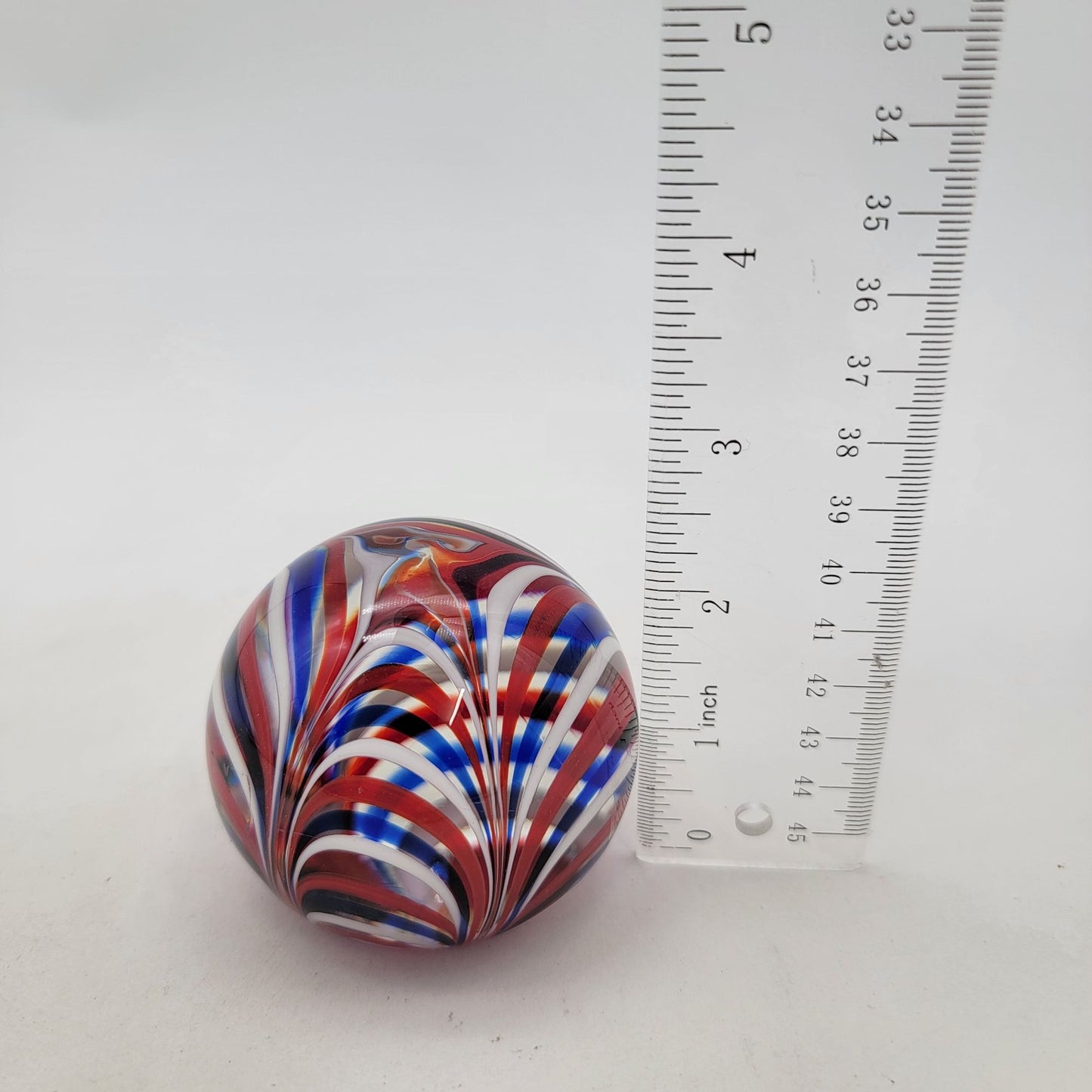 Vintage Joe Hamon MMA Red White Blue Swirl Art Glass Paperweight