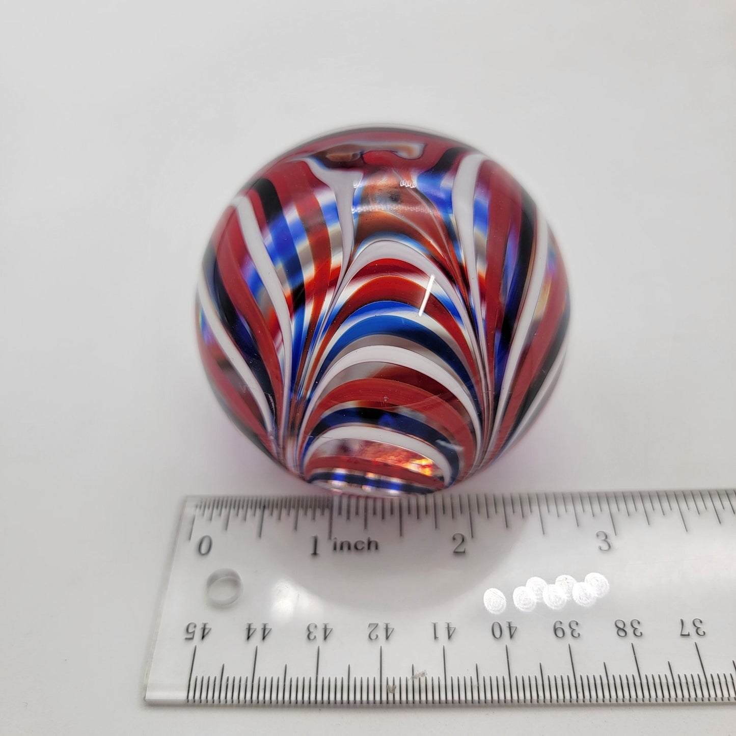 Vintage Joe Hamon MMA Red White Blue Swirl Art Glass Paperweight