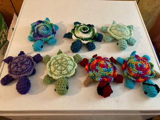 Hand Crocheted Turtle Blue Peg Leg Pirate