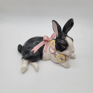 1990 Fitz & Floyd Pansy Parade Black and White Rabbit Figure