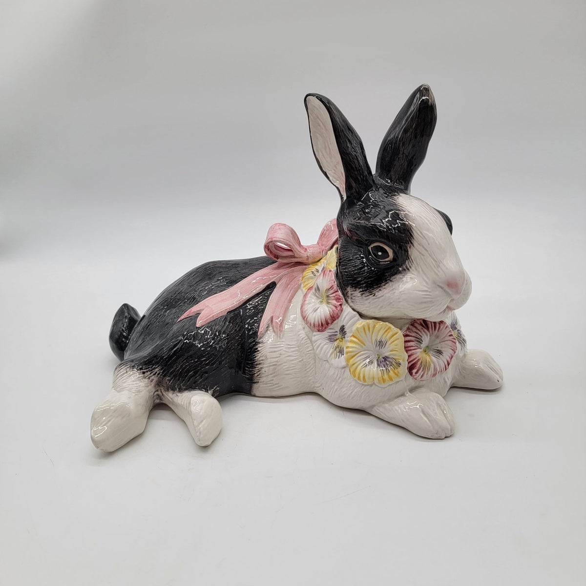 1990 Fitz & Floyd Pansy Parade Black and White Rabbit Figure