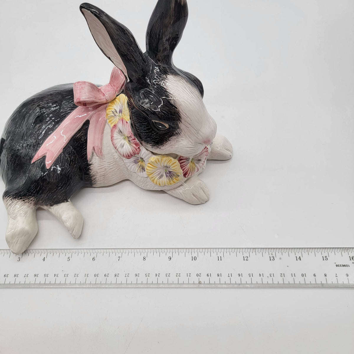 1990 Fitz & Floyd Pansy Parade Black and White Rabbit Figure