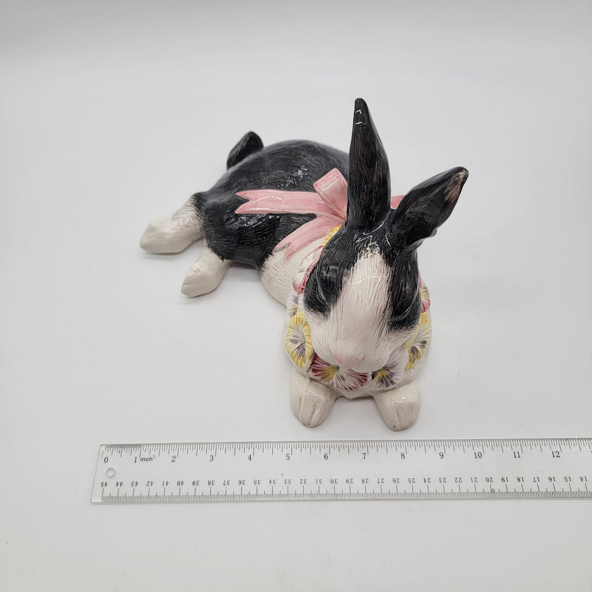 1990 Fitz & Floyd Pansy Parade Black and White Rabbit Figure