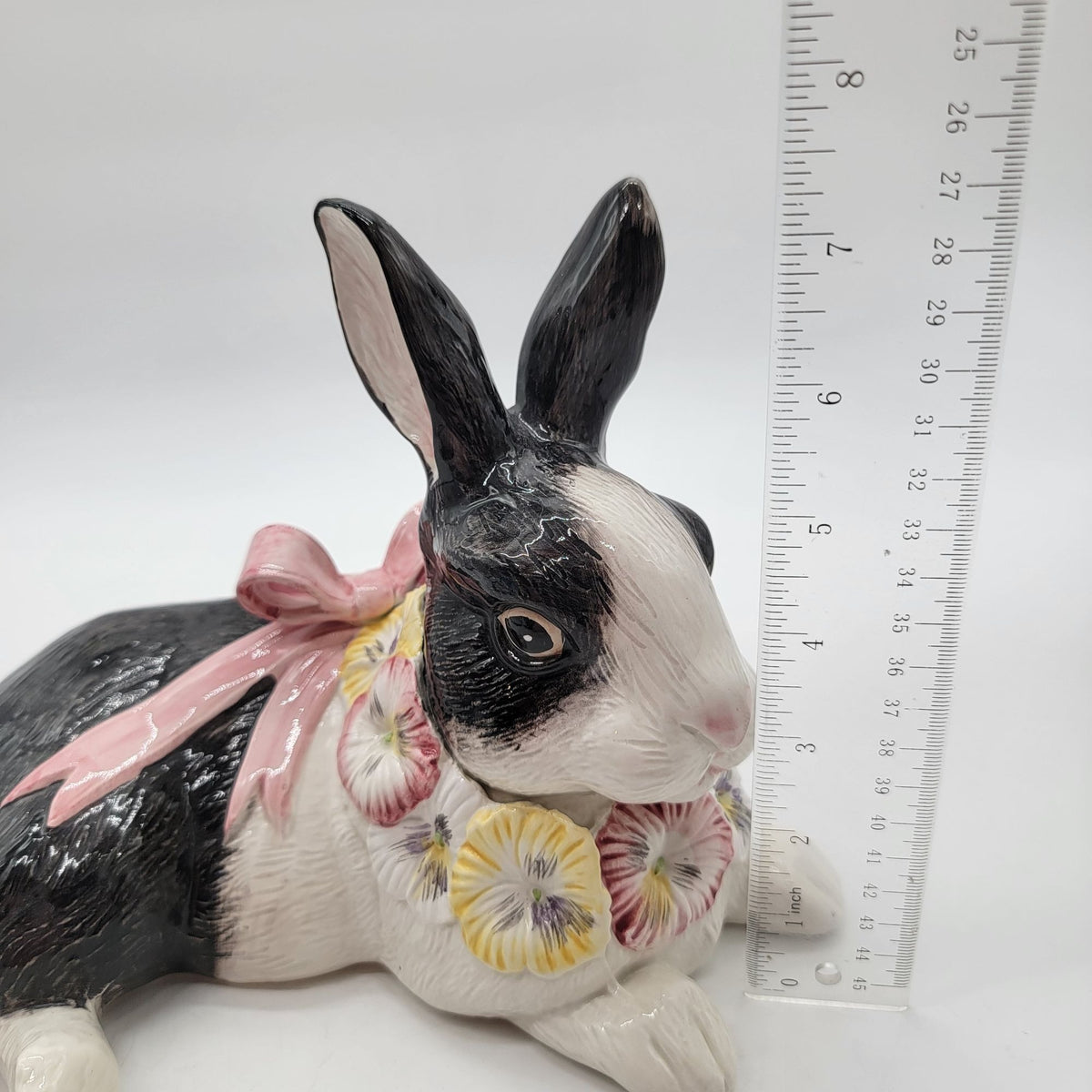 1990 Fitz & Floyd Pansy Parade Black and White Rabbit Figure