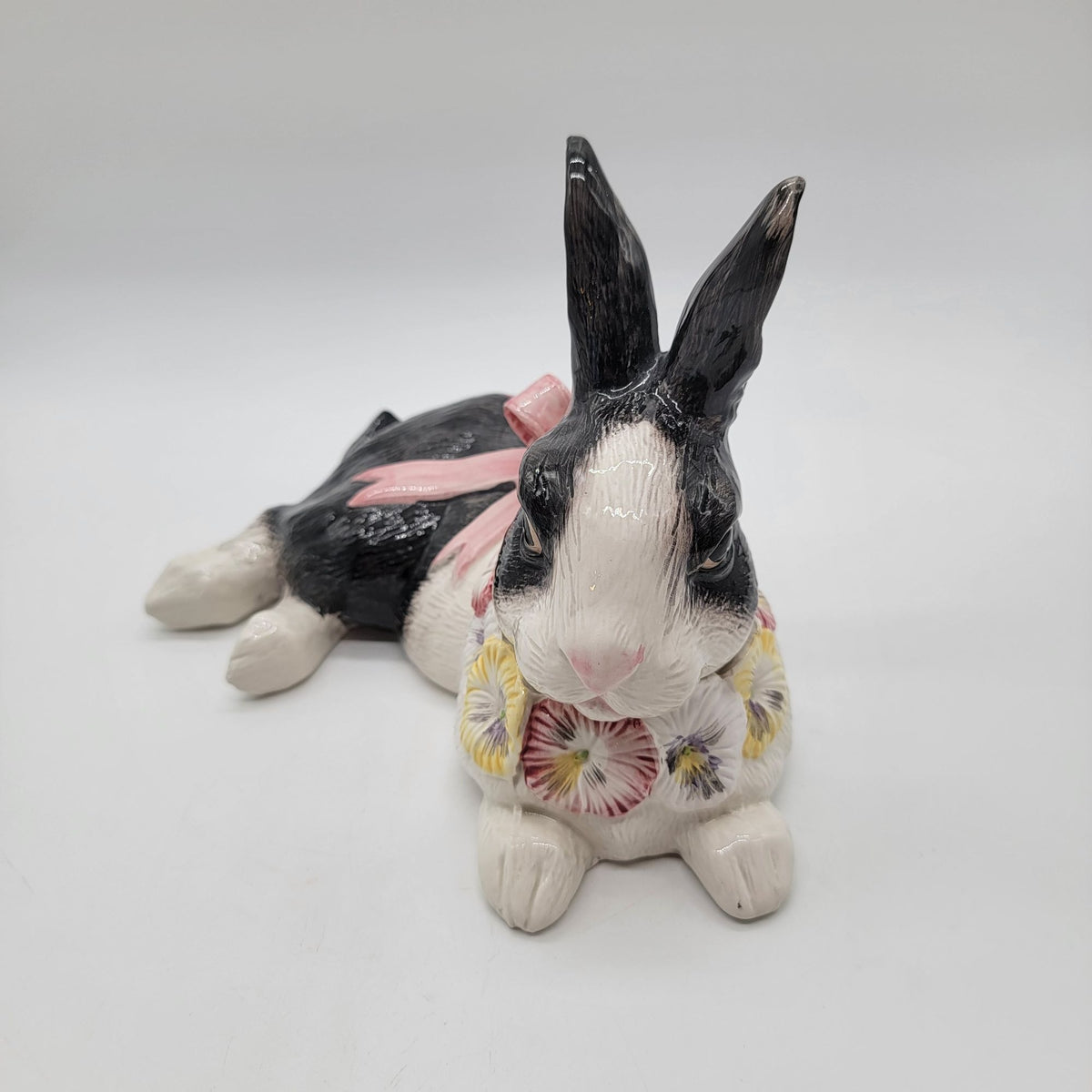 1990 Fitz & Floyd Pansy Parade Black and White Rabbit Figure