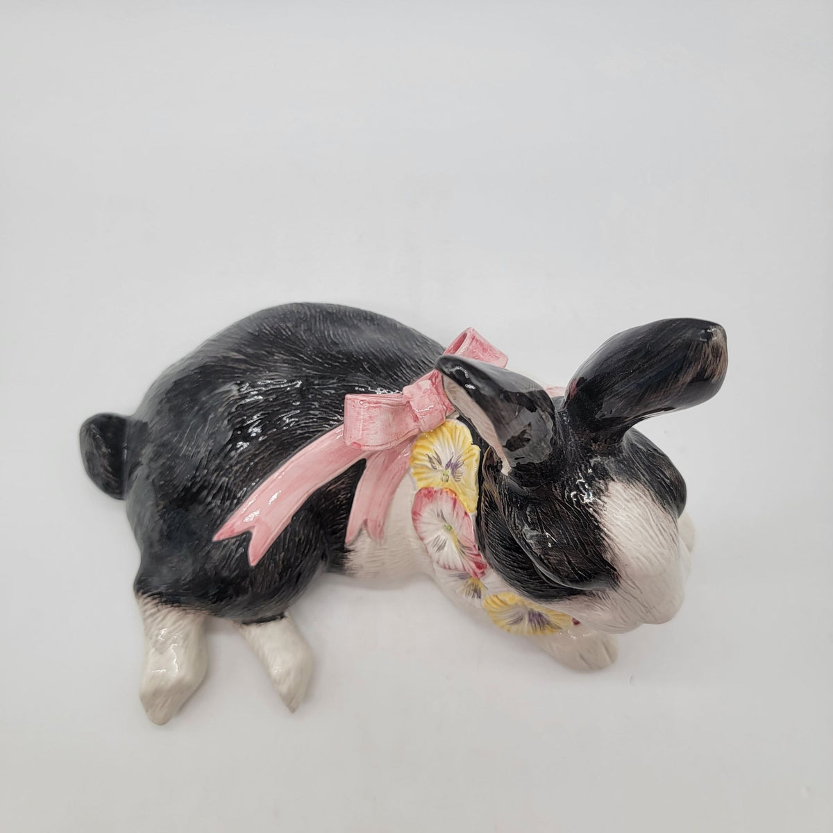 1990 Fitz & Floyd Pansy Parade Black and White Rabbit Figure