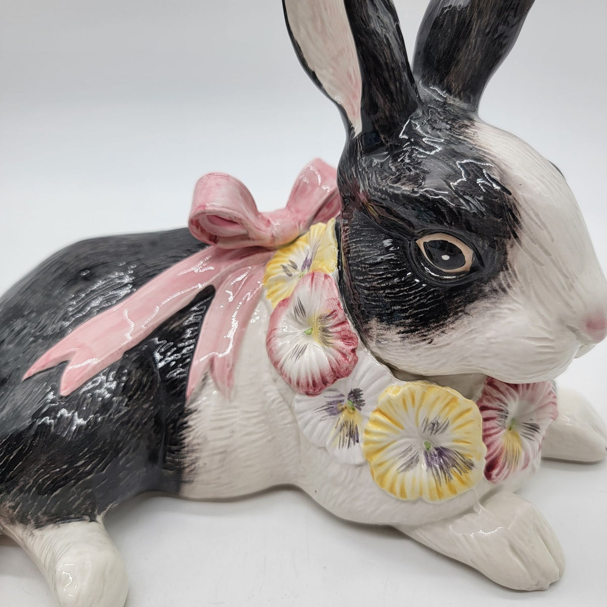 1990 Fitz & Floyd Pansy Parade Black and White Rabbit Figure